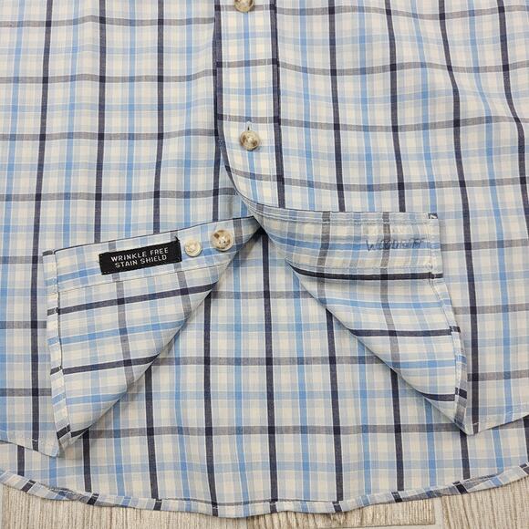 Van Heusen Shirt Mens Large Blue Plaid Short Sleeve Button Up Wrinkle Free - Picture 3 of 5